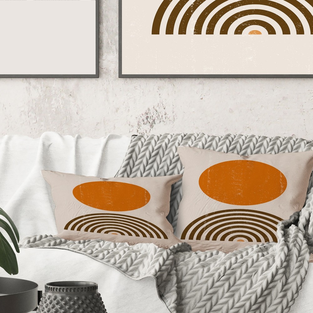 Abstract Minimal Orange Sun & Rainbow Modern Art Print by Designart  