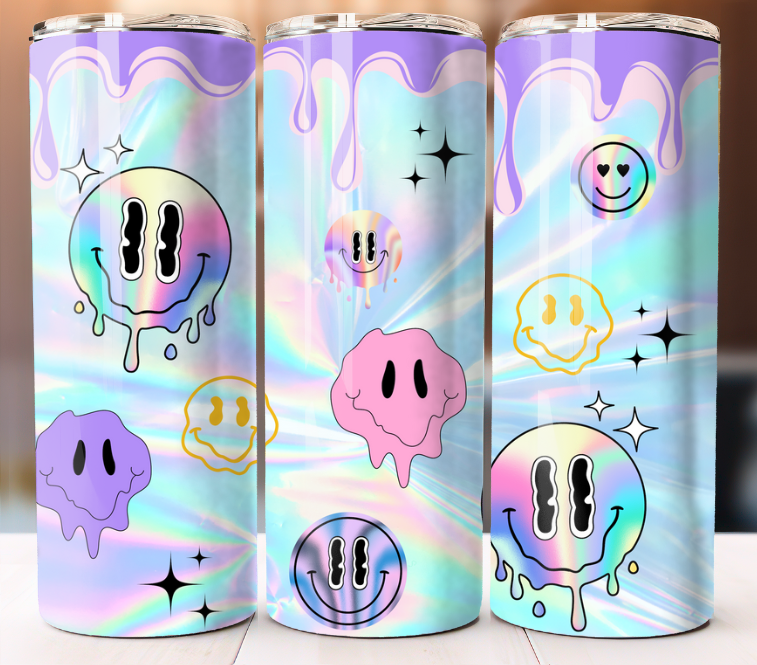 Holographic Smile Face Tumbler 20oz Skinny Cup Mug Stainless Steel