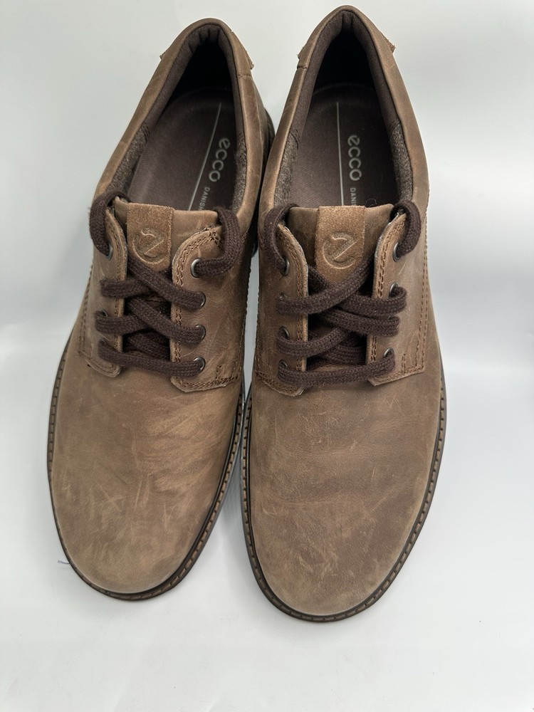ECCO Shoes Mens Size 12-12.5 / EU 46 Leather Brown Lace-Up Derby Dress Shoe Heel
