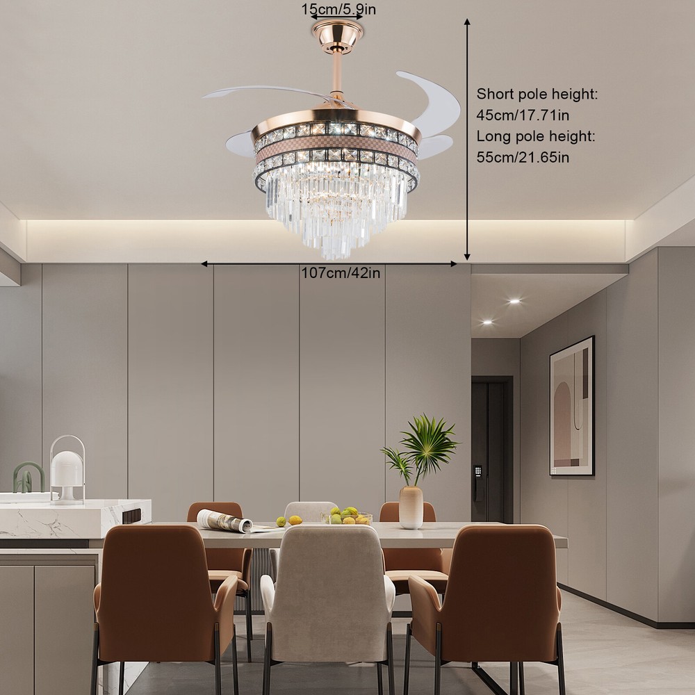 42-Inch LED Ceiling Fan Chandelier with Remote Control Light Fixture  