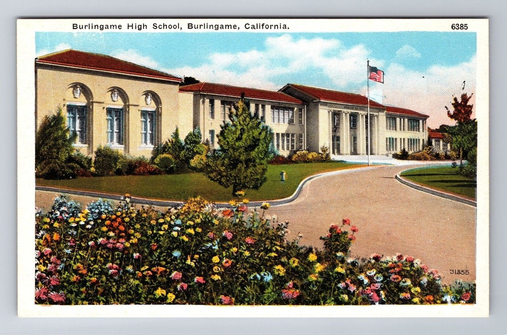 Burlingame CA-California, Burlingame High School, Antique, Vintage Postcard