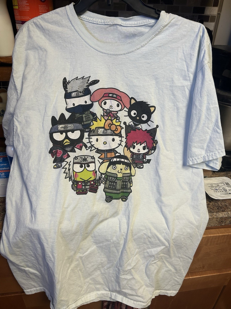 Vintage Naruto Shippuden Hello Kitty Reprint Graphic T-Shirt All Sizes S-3XL