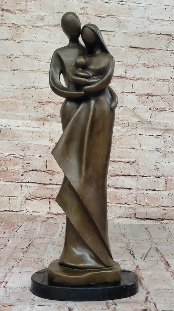 Miguel Lopez Abstract Couple with Baby Modern Art Bronze Sculpture Statue Decor-image