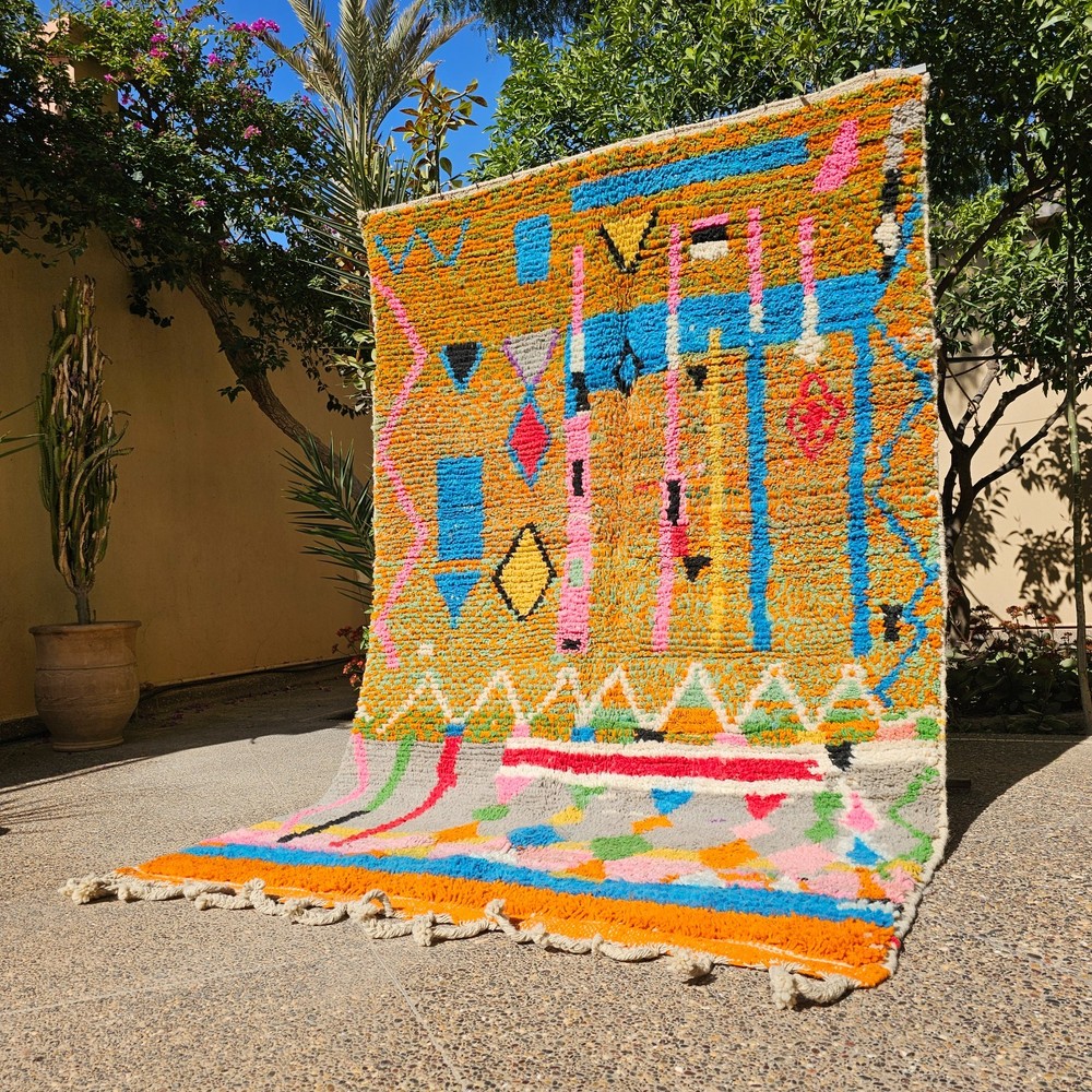 Colorful Boujaad Rugs Green Moroccan rug 5x8 Geometric Wool Carpet Teppich