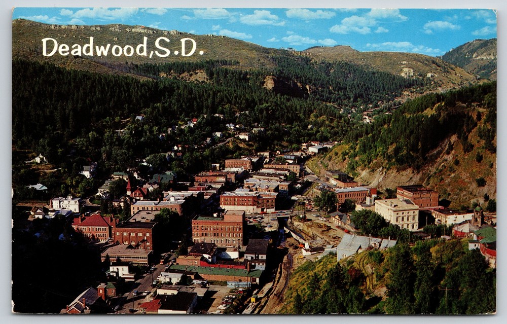 Deadwood South Dakota~Aerial Of City In Gulch Of Black Hills~Vintage Postcard