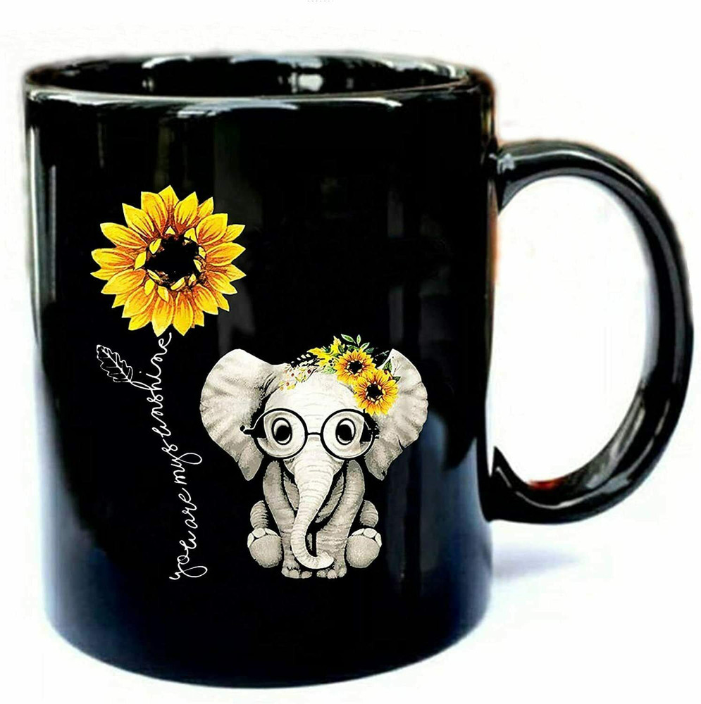 You Are My Sunshine Hippie Sunflower Elephant Funny Gift Black Mug
