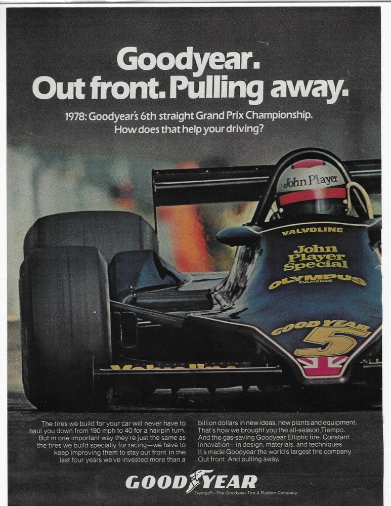 Indy 500 John Player  Good Year  Original Print Ad