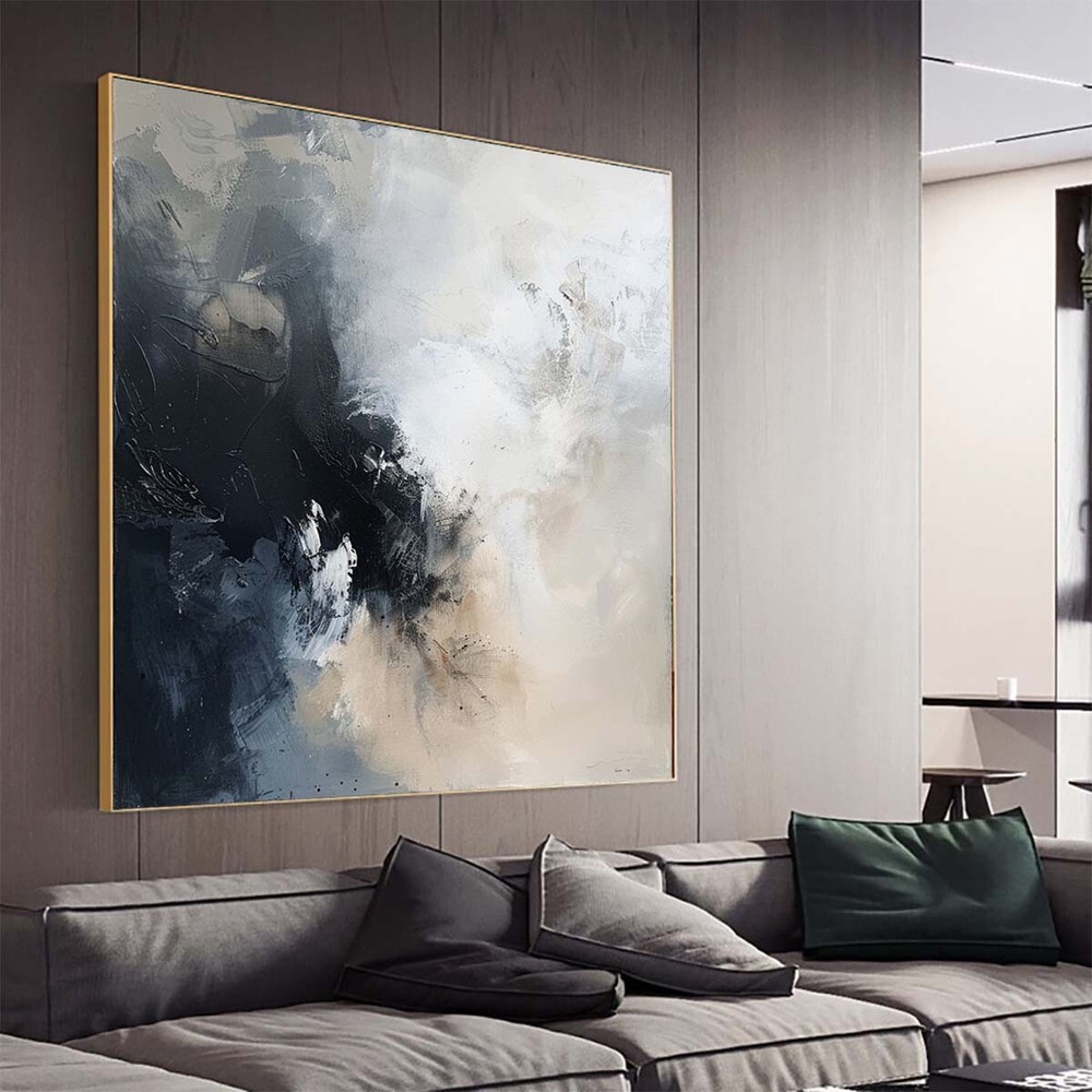 Black Abstract Canvas Painting Oil Painting White Abstract Large Abstract Wall