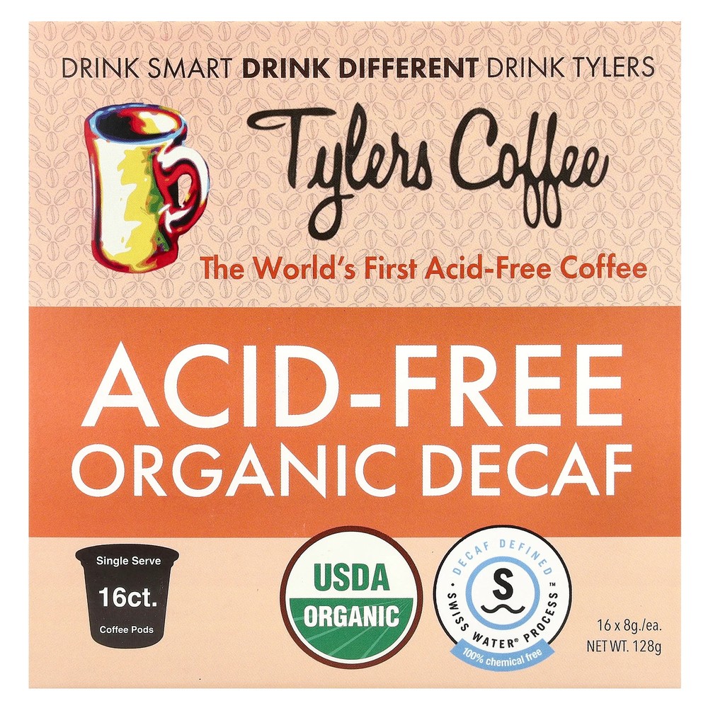 Acid-Free Organic Decaf, 16 Single Serve Coffee Pods, 8 g Each-image