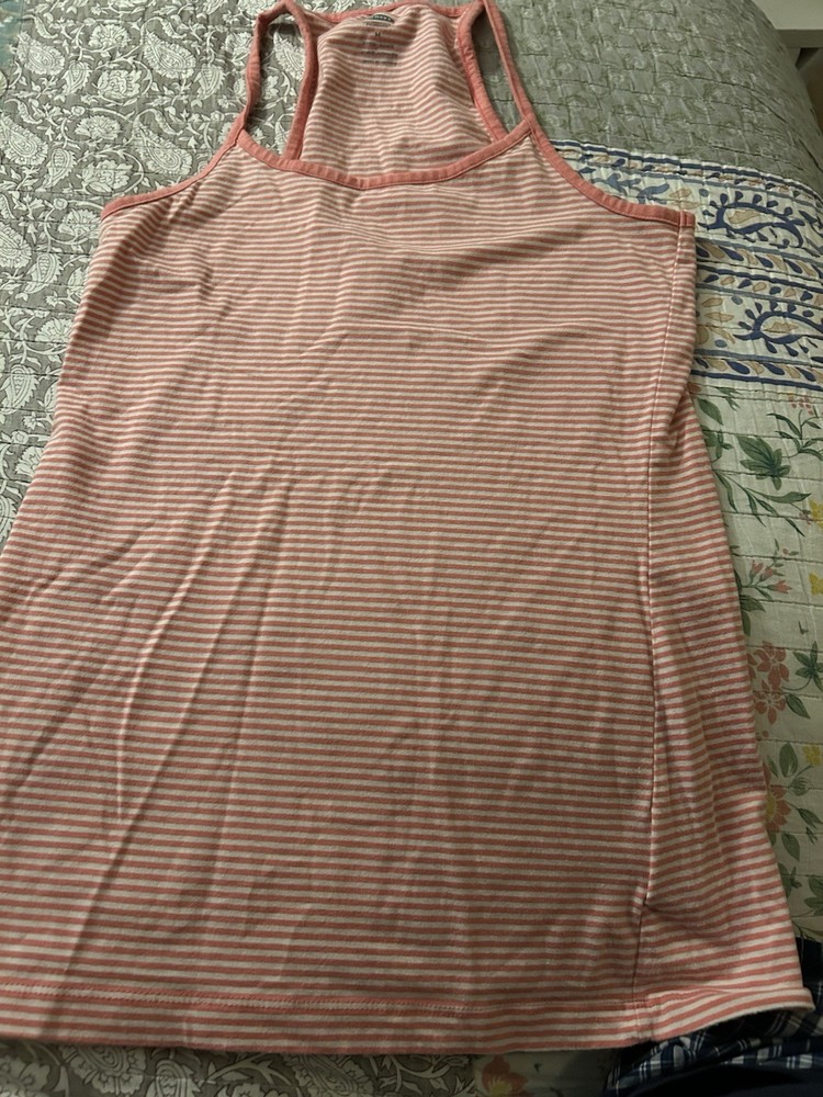 Old Navy Women's M Regular Pink/White Striped Scoop Neck Stretch Racerback Tank