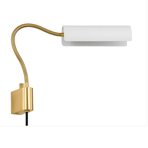 Mitzi Cassandra Plug In Wall Sconce Brass White Adjustable Gooseneck Lamp