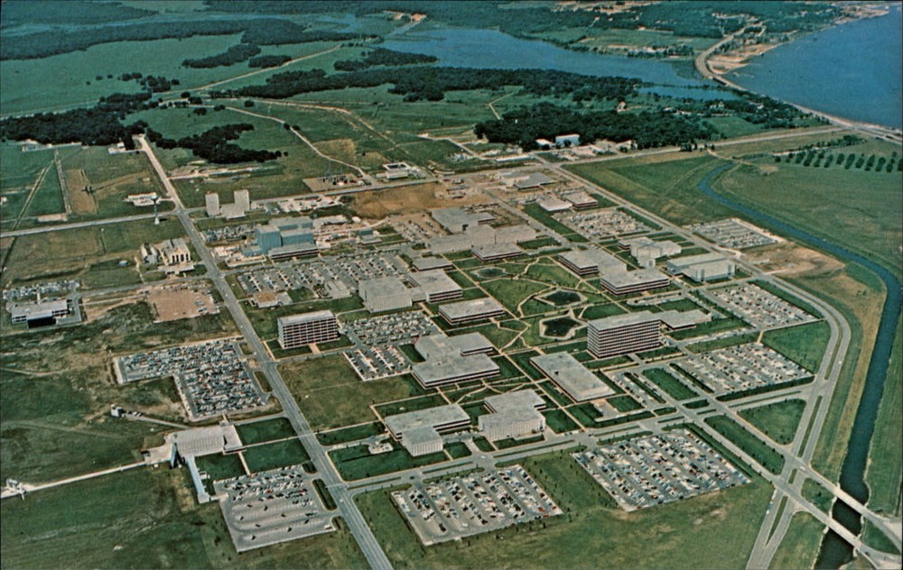 Texas Houston Manned Spacecraft Center aerial view ~ 1970s vintage postcard