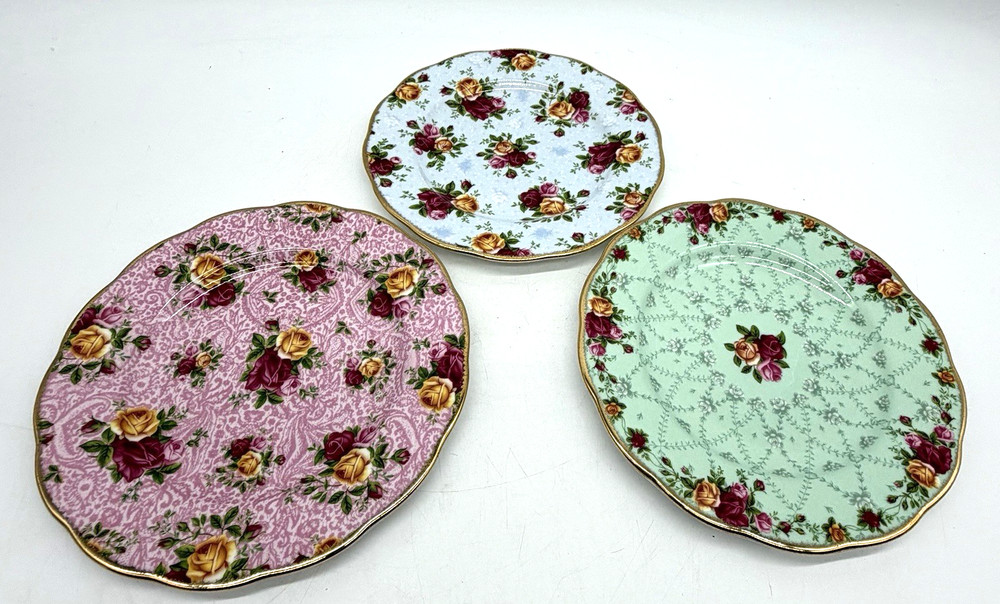 Royal Albert Old Country Roses Set of 3 Floral Chintz Salad Dessert Plates