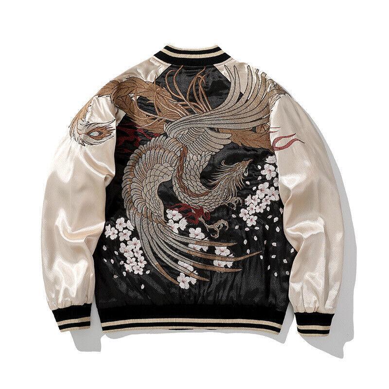 Japanese Style Embroidered Men's Jacket with Full Zipper