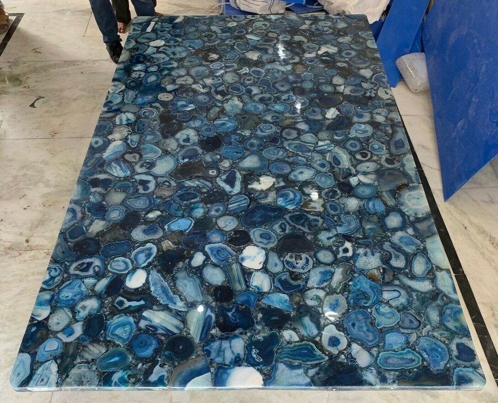 48-Inch Blue Agate Table Slab for Sofa Side Coffee Dining or Patio Decor
