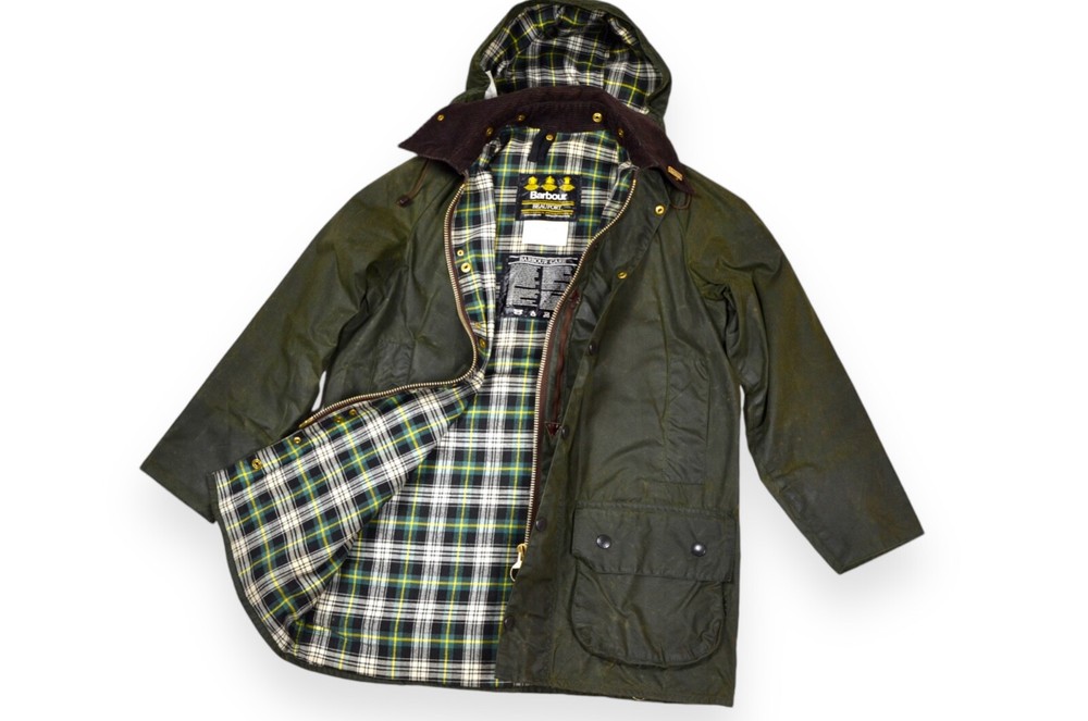 Men's Barbour Beaufort Jacket Vintage Wax Green A150 Hooded England C38/97cm