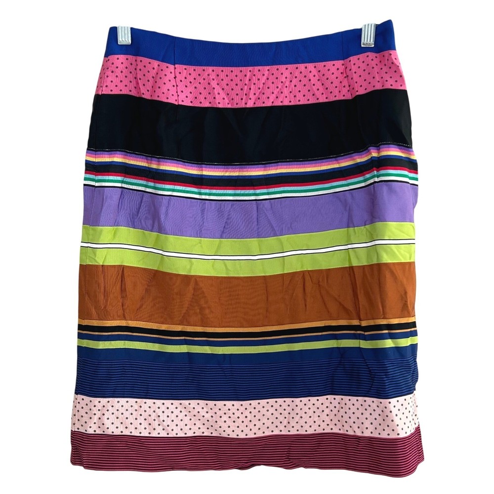 J. McLaughlin Women's Multicolor Striped Polka Dot Pencil Skirt Size 10 artsy