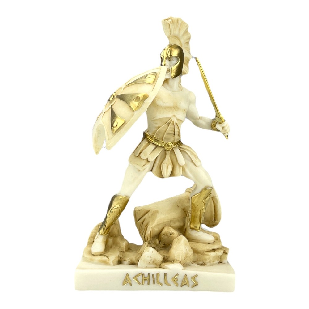 Achilles Trojan War Hero in Battle with Shield and Sword Statue Sculpture-image