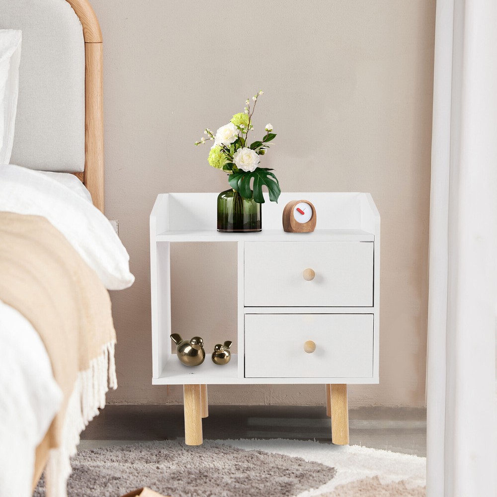 Modern Nightstand with 2 Drawers for Bedroom Storage & Organization