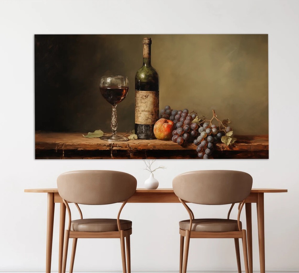 Wine Bottle & Glass Painting Vintage Unframed Canvas Print Australian Wall Art