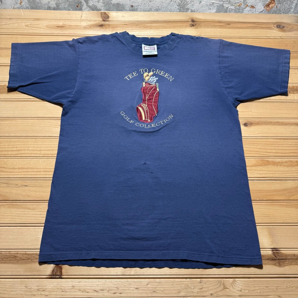 Vintage 90s Tee To Green Golf Bag Collection Sports Embroidered T-Shirt - Large