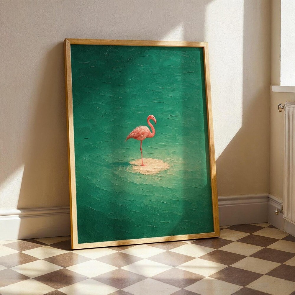 Minimalist Flamingo Poster, Pink Bird Wall Art, Tropical Beach Decor Print
