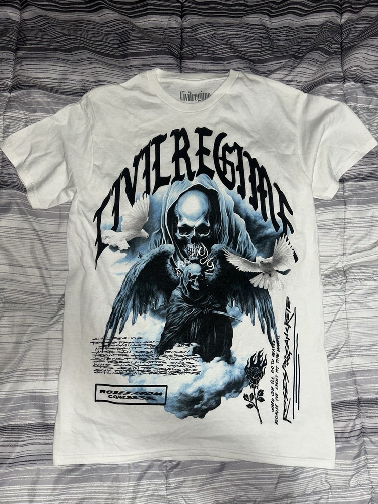 Civilregime Men's White Graphic Skull Cotton Crew Neck Short Sleeve T-Shirt S