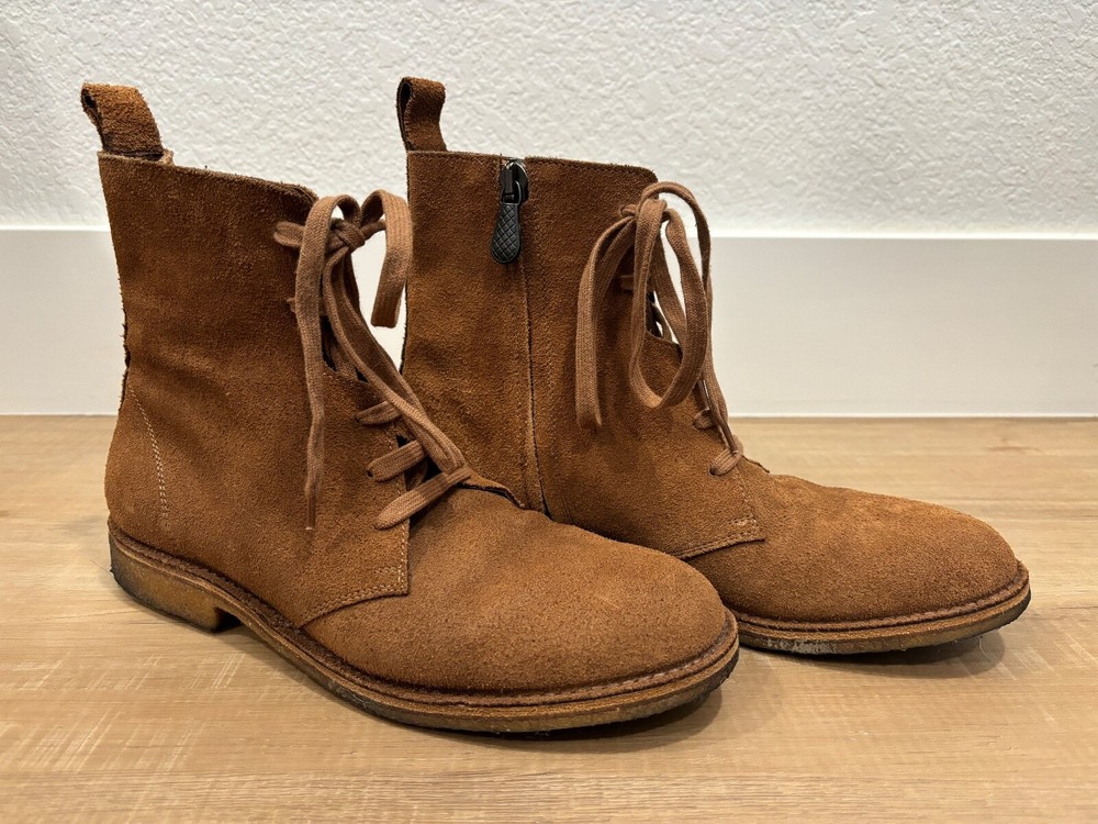 BOTTEGA VENETA Men's Suede Casual Zip Laced Boots Rubber Sole Tan Brown Size 41