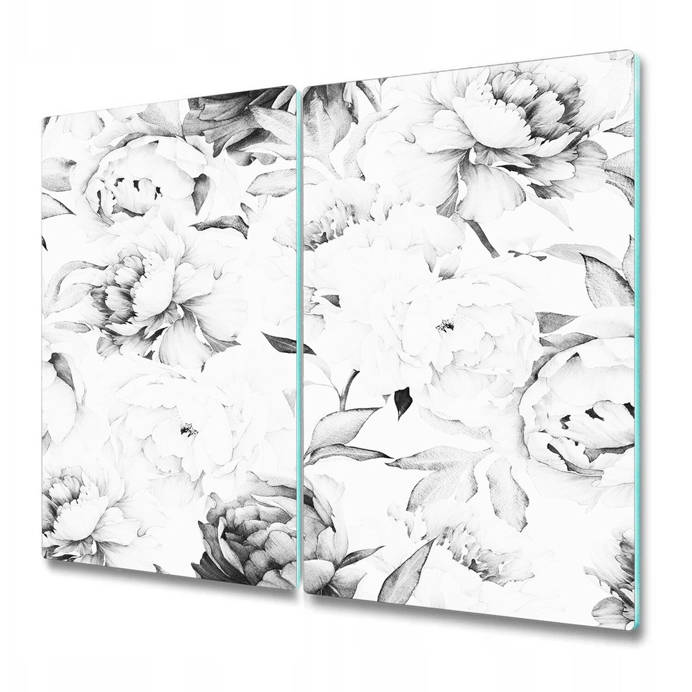 Glass Chopping Board Utensil Light Peony Sketch black white illustration 2x30x52
