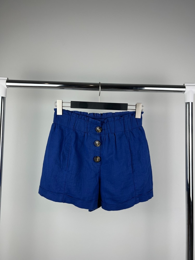 Sezane Blue Women's Cotton-Linen Zora Shorts Size 36