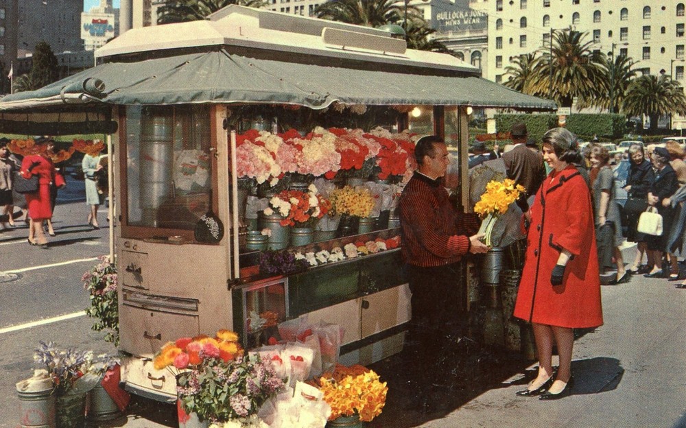 Flower Stand, Street Vendors, San Francisco, California, UNP, VG --POSTCARD