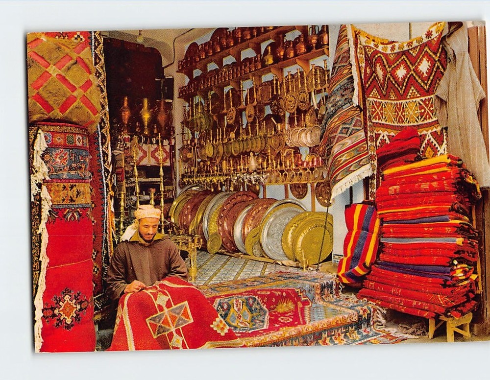 Postcard Carpets' Seller Typical Morocco