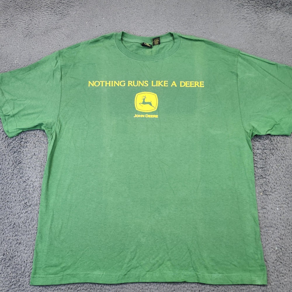 John Deere Shirt Mens 2XL Green Nothing Runs Like A Deere Logo Graphic Tee Farm