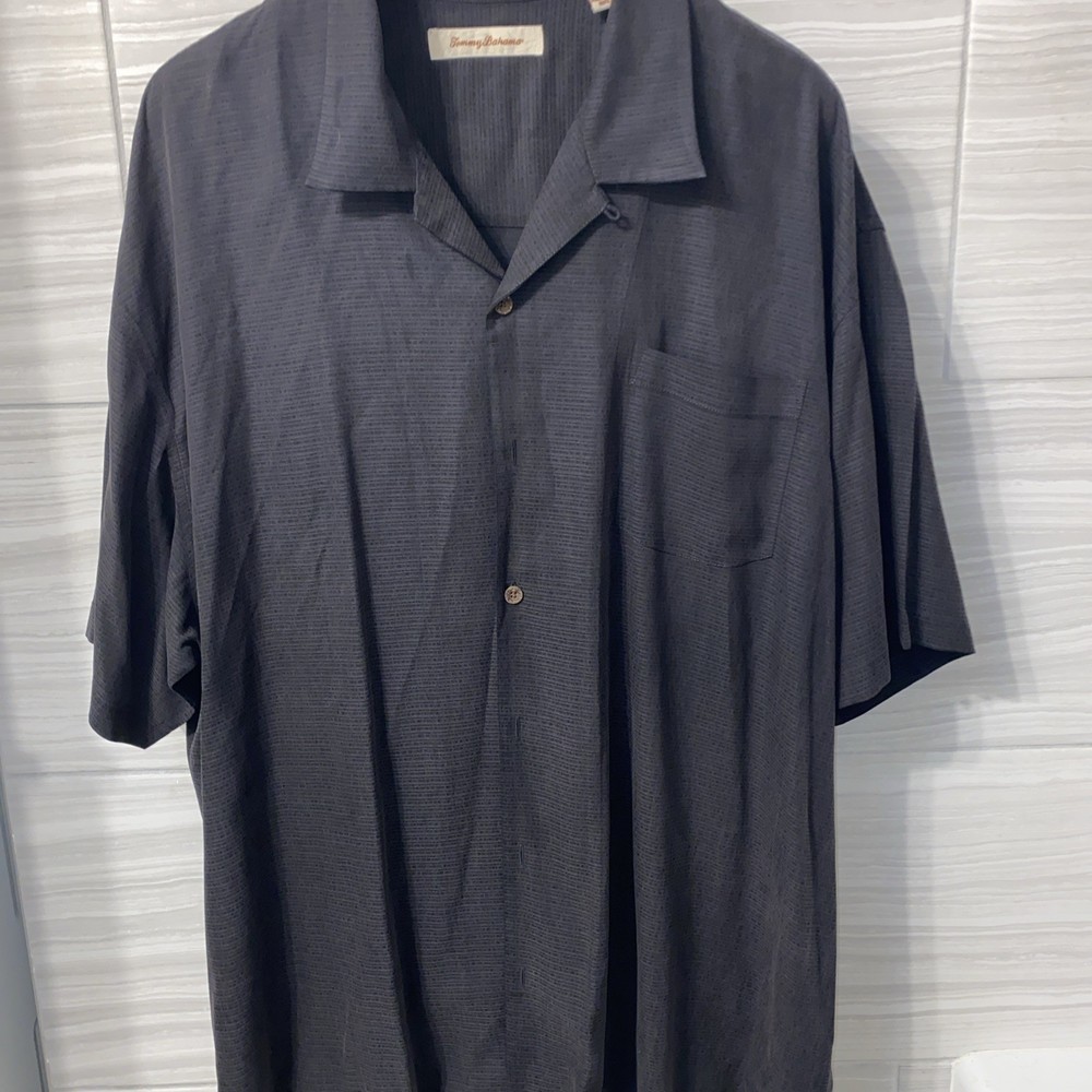 Tommy Bahama Men's Short Sleeve 100% Silk Button-Up Shirt Size XXL Black