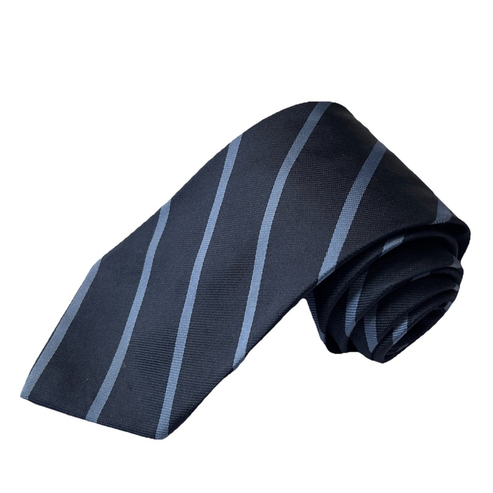 Brooks Brothers Makers Silk Tie Navy Blue Light Blue Repp Stripe Woven England