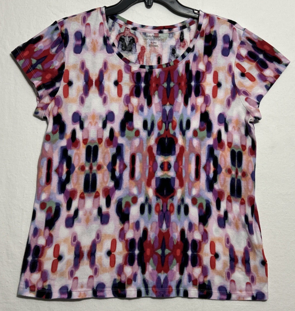 Daisy Fuentes Women’s Short Sleeve Pink Multicolor Rafaella Abstract T-Shirt XL