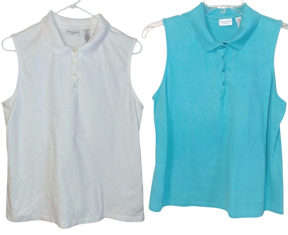 Covington White & Aqua XL Sleeveless Polo Shirts 2-Pack