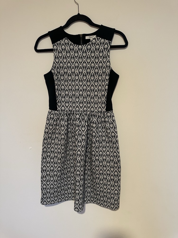 Madewell Women’s Black/White Geometric Print Sleeveless Dress Midi Size XS