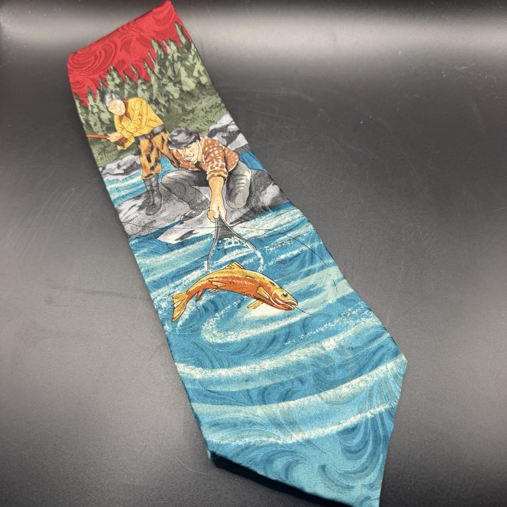 90’s Vintage Field & Stream Silk Trout Fishing Novelty Tie 4” x 58”