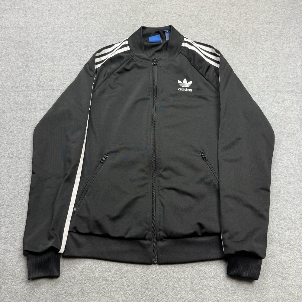 Adidas Originals Track Jacket S Black Trefoil 3 Stripe Full Zip Logo