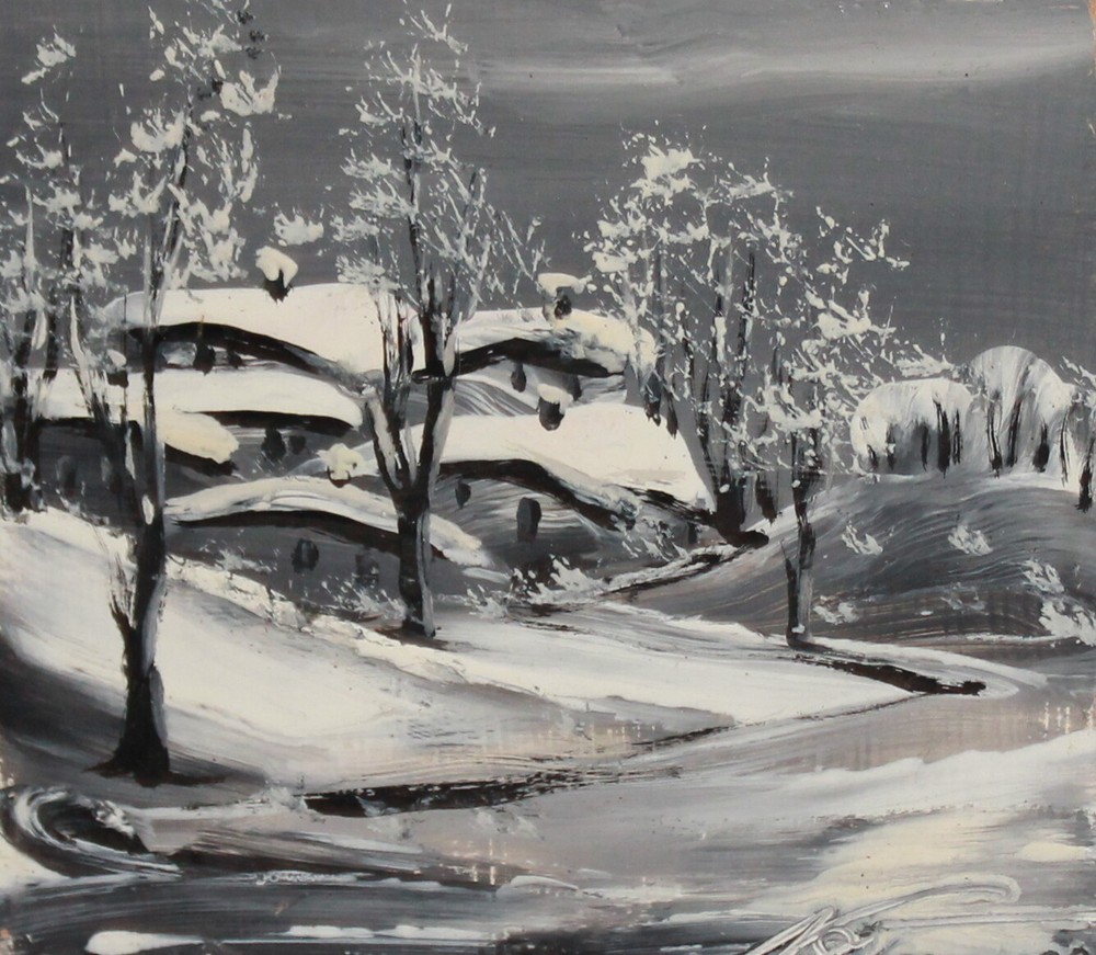 Contemporary impressionist oil painting landscape winter signed