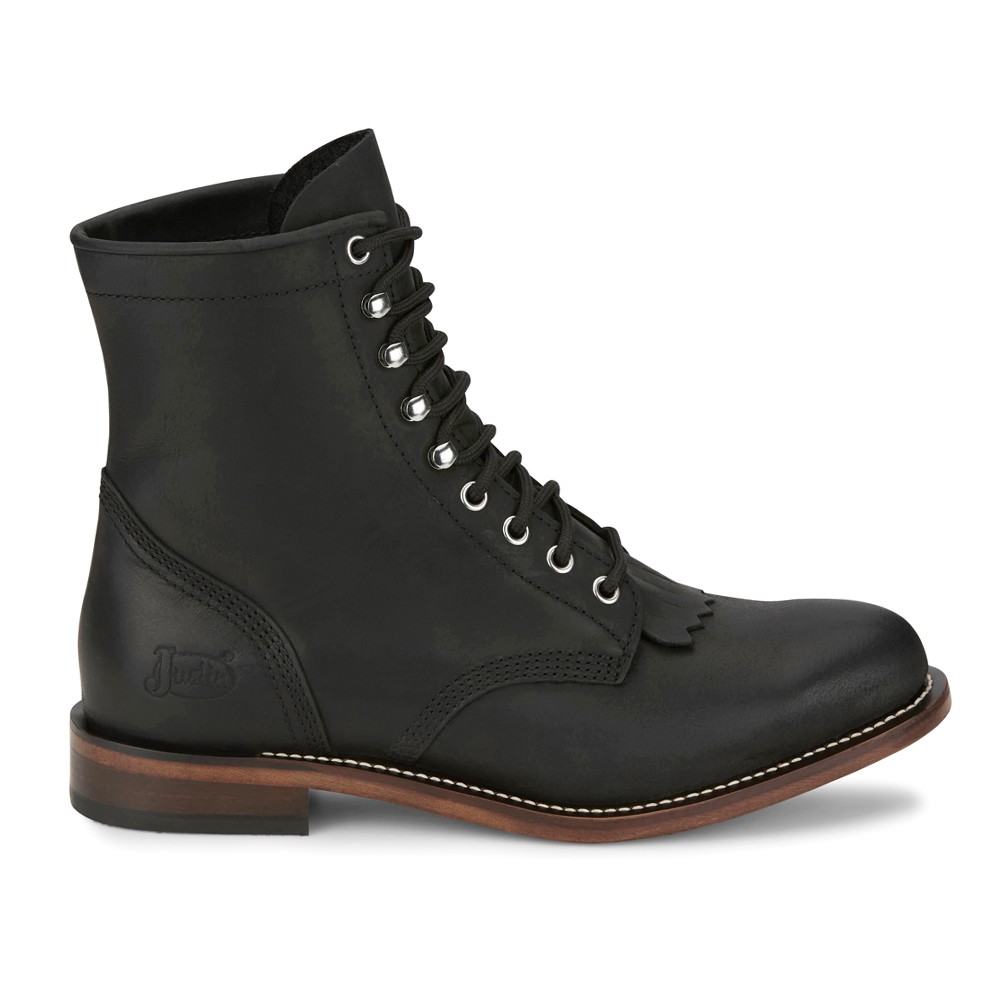 Justin Boots Drennan Round Toe Lace Up Mens Black Casual Boots RP503  