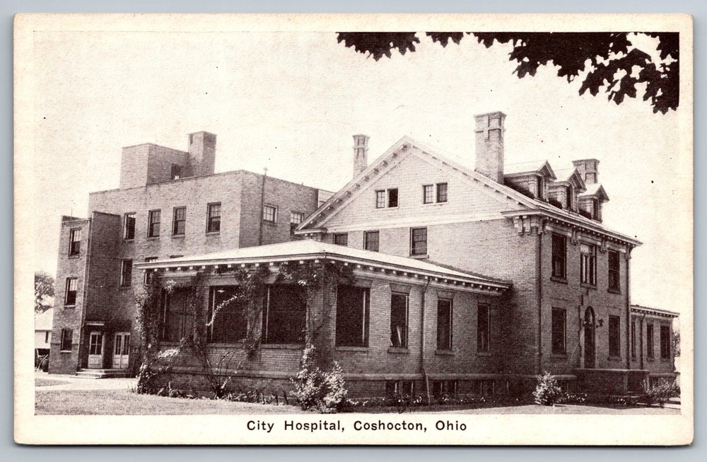 Postcard OH City Hospital Coshocton Ohio Street View c1920