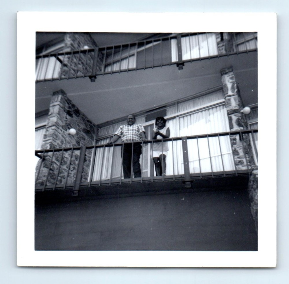 Old Vintage Square Photo COUPLE ON BALCONY BLACK AFRICAN AMERICAN MAN WOMAN