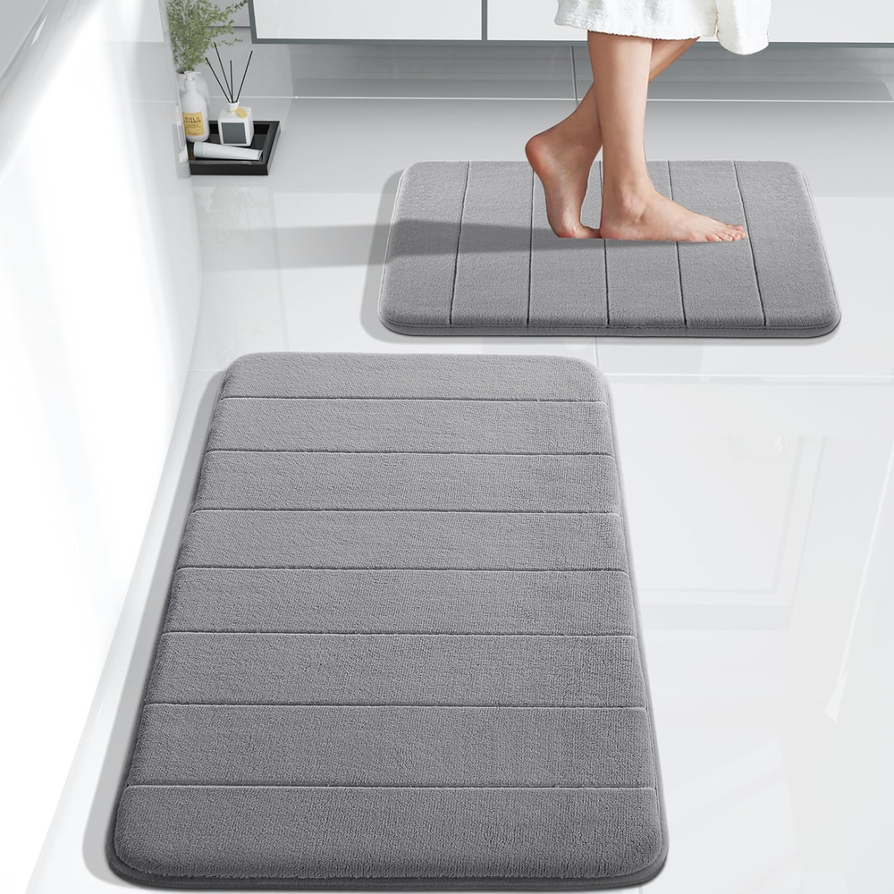 Soft Absorbent Memory Foam Bathroom Rugs Set 2-Piece Fast Drying Bath Mats