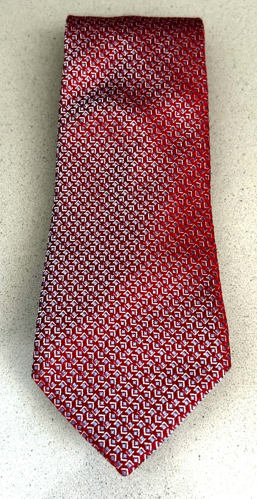 Hugo Boss Burgundy, blue Geometric Pattern Designer Men's Tie Made in Italy