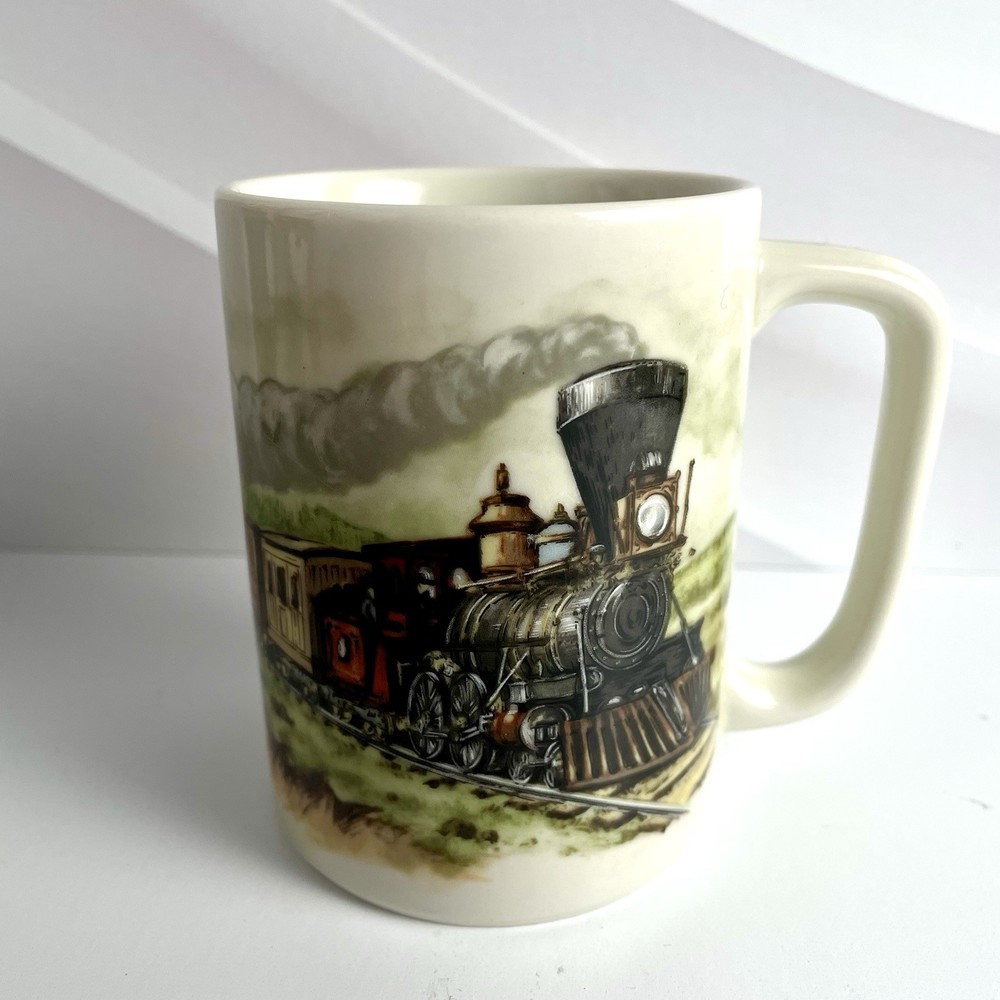 Vintage Otagiri Mug Train Scene Locomotive Coffee Cup Japan