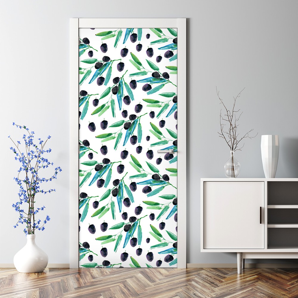 Olives Leaves Bubble Free Door sticker Floral Illustration Light Pattern Decal