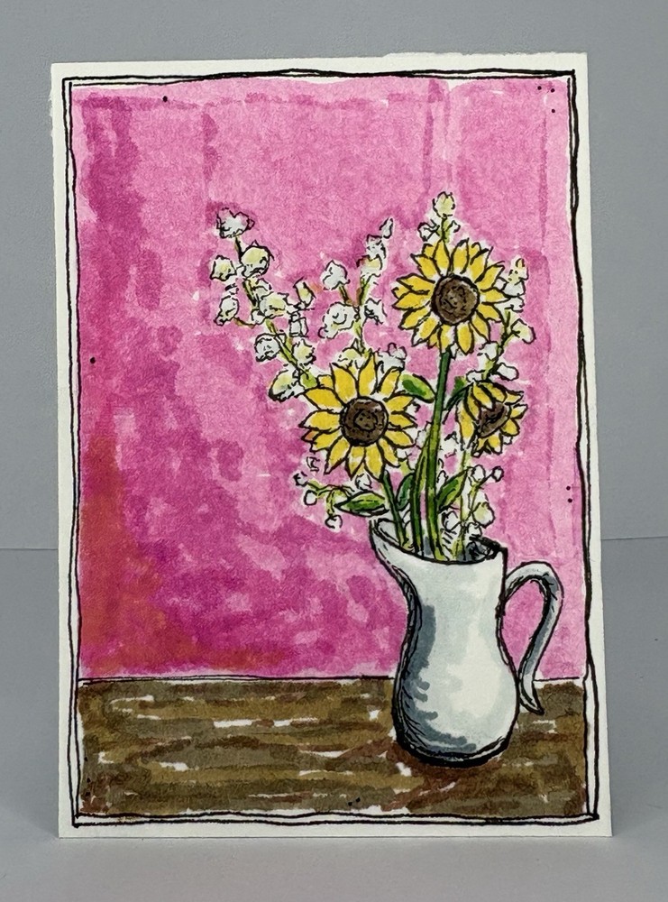 ACEO Original Sunflowers Alcohol Marker Drawing On Paper By Janie 2.5x3.5