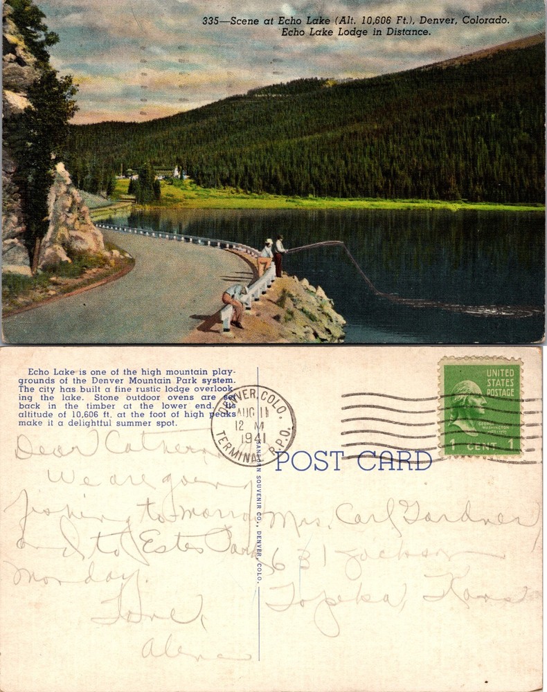 Echo Lake Scenic View and Lodge in Distance Denver Colorado Postcard